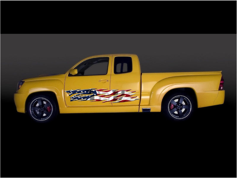 usa flag vinyl graphics on yellow truck